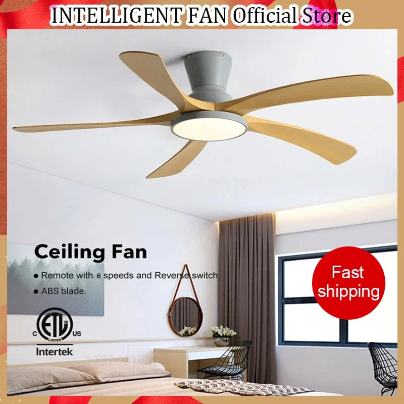 60 Inch Low Floor Ceiling Fan Light Modern Black ABS Blade DC Remote Control Led Fan Lights Restaurant The bedroom 110V 220V