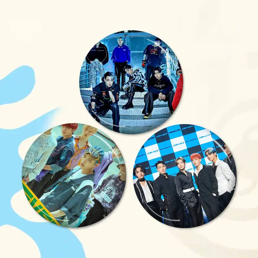 KPOP Hot A-ateez Creative Pins Funny Round Snap-in Brooch Badge Backpack Hat Accessories Jewelry Gifts for Friend
