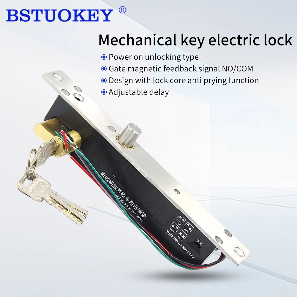 

DC 12V / 24V Fail Secure Electronic Cylinder Drop Bolt Lock With Dead Bolt Mechanical Key Unlock Adjuste Time relay Door Contact