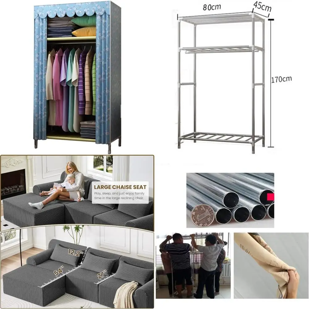 خزانة تخزين قماشية محمولة، منظم خزانة ملابس موفر للمساحة للملابس، خزانة قائمة سهلة التجميع مع كاليفورنيا كبير #1