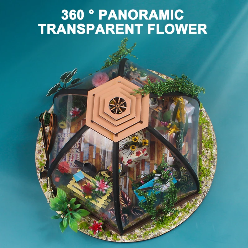 Kit di costruzione assemblati per sala da fiori 3D creativa Modello con luci Puzzle fai da te in legno Decorazione del desktop Giocattoli Regali per bambini