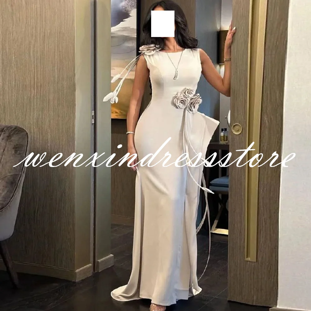 Robe de soirée en Jersey à fleurs 3DF, personnalisée, élégante, épaules dénudées, haute qualité, col rond, droite, sans manches, pour retour