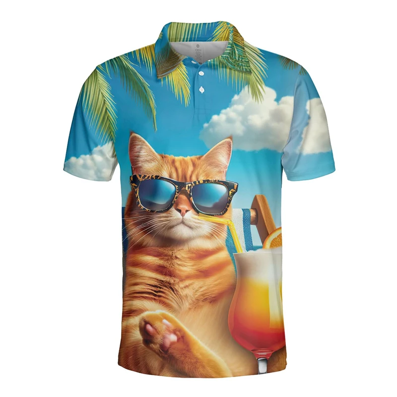 Cartoon Cute Cat 3D Printed Polo Shirts For Men Clothes Feline Pet Unicorn Short Sleeve Harajuku Fashion Funny Animal Kids Tops