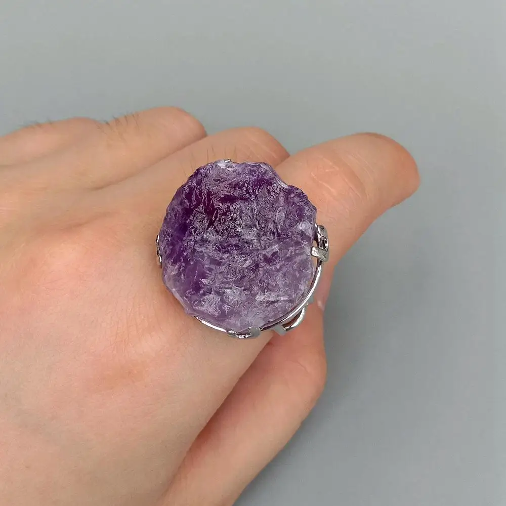 

Y.YING Natural Stone Rough Ring Amethyst Raw Adjustable Rings Jewelry Gift Party