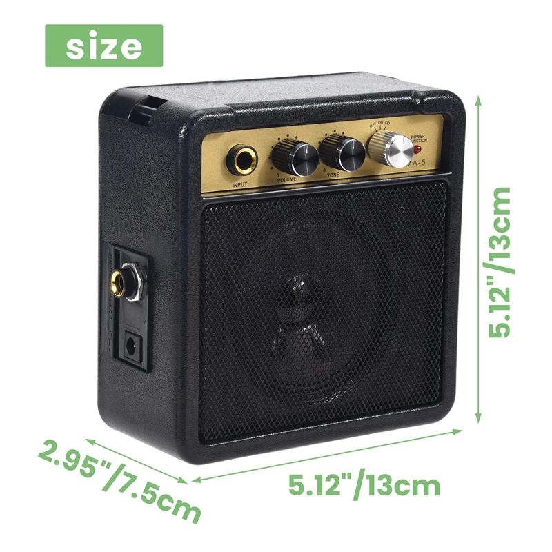 Mini Guitar Amplifier Amp Speaker 5W With 6.35Mm Input 1/4 Inch Headphone Output Supports Volume Tone Adjustment