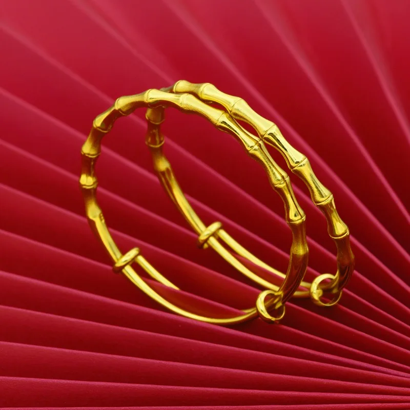 

9999 24K genuine gold bracelet, high-end twisted pull bamboo knot gold bracelet, suitable for women's high-end jewelry