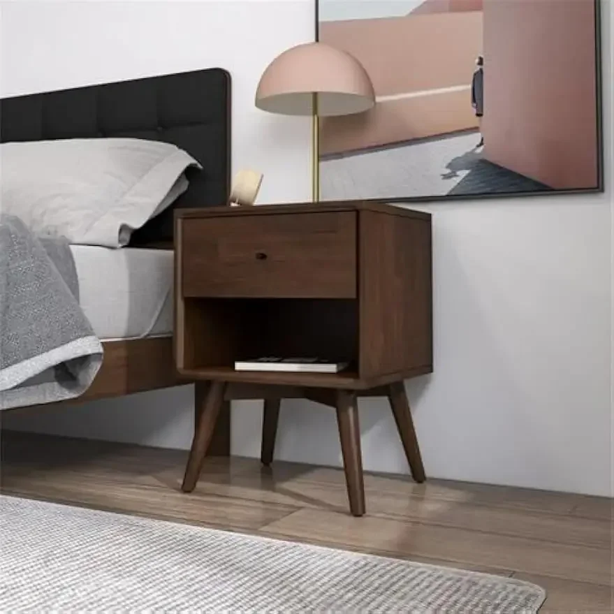 منضدة بدرج واحد من الخشب الصلب الحديث في منتصف القرن باللون الجوز، باللون البني