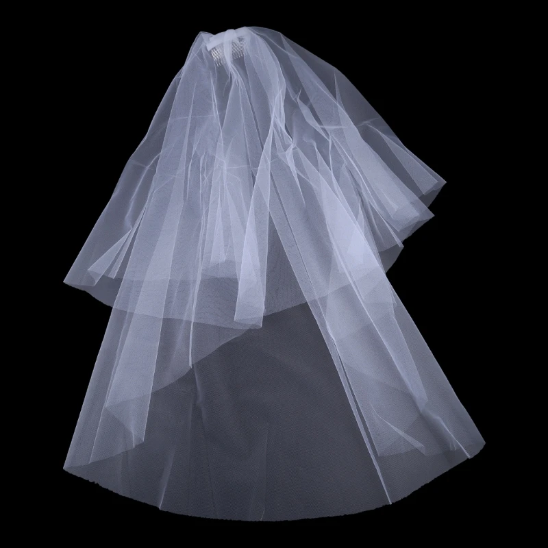 Minimalist Simple 2 Tier Layered Women Girls Short Wedding Veils Ivory White Tulle Bridal Veil Marriage Accessories With Comb image 4