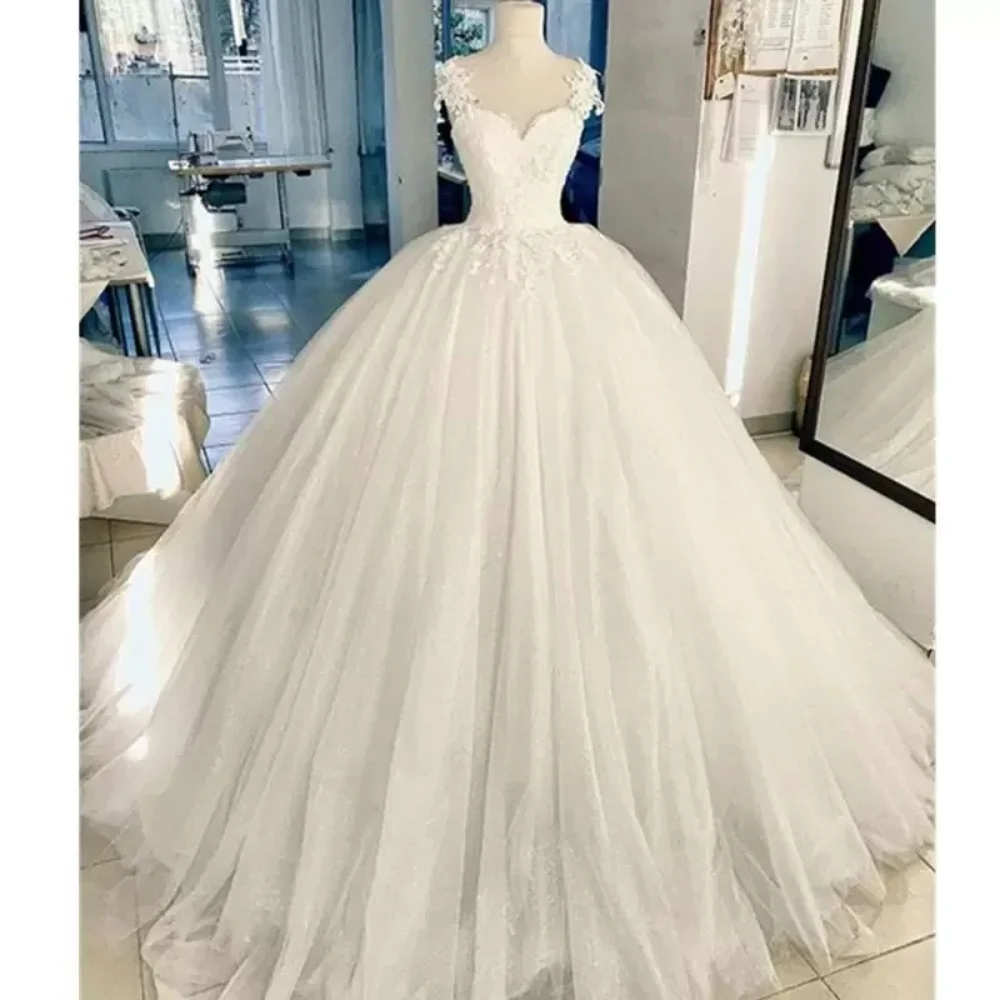 Gaun pernikahan elegan baru gaun pengantin renda tali selip leher Sweetheart A-Line gaun pengantin Tulle panjang selantai gaun pesta pernikahan