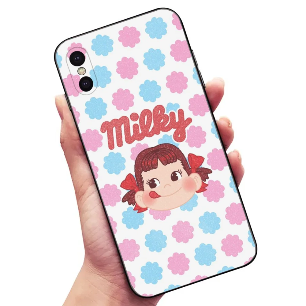 Fujiya Milky Peko-Chan Phone Case For Samsung S24,23,22,30,21,10,9,Ultra,Plus,Lite,FE,5G Black Soft Case