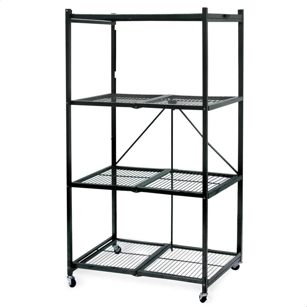 

Origami 2-Pack R5 Series Foldable 4-Tier Steel Storage Rack, Pewter – Heavy-Duty Metal Shelving Unit w/ Removable Wheels for Lau