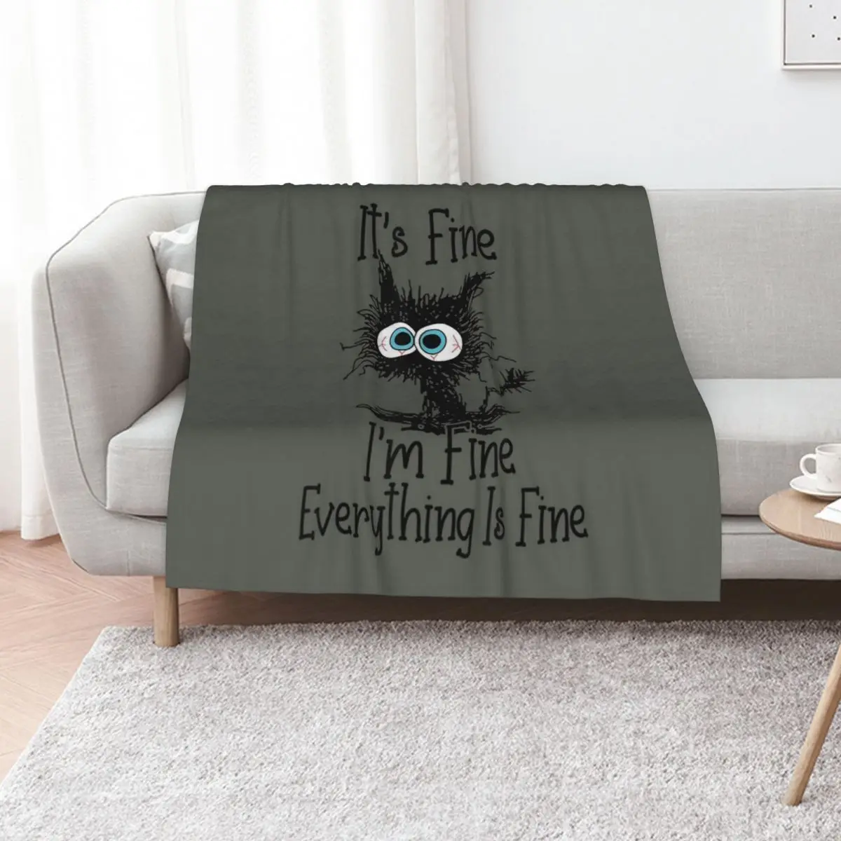 Its Fine Im Fine Everything Is Fine Funny Black Cat Throw Blanket Hairy Thins decorative Soft Big blankets and throws Blankets