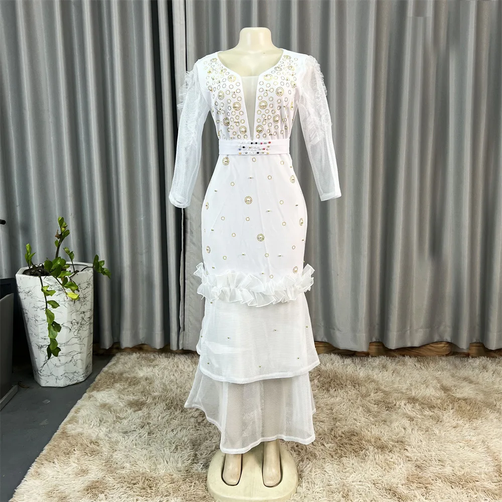 Kadınlar için beyaz elbiseler 2025 Dubai afrika Abayas Kaftanlar uzun kollu parti kıyafeti türkiye düğün Boubou A nkara Robe giyim