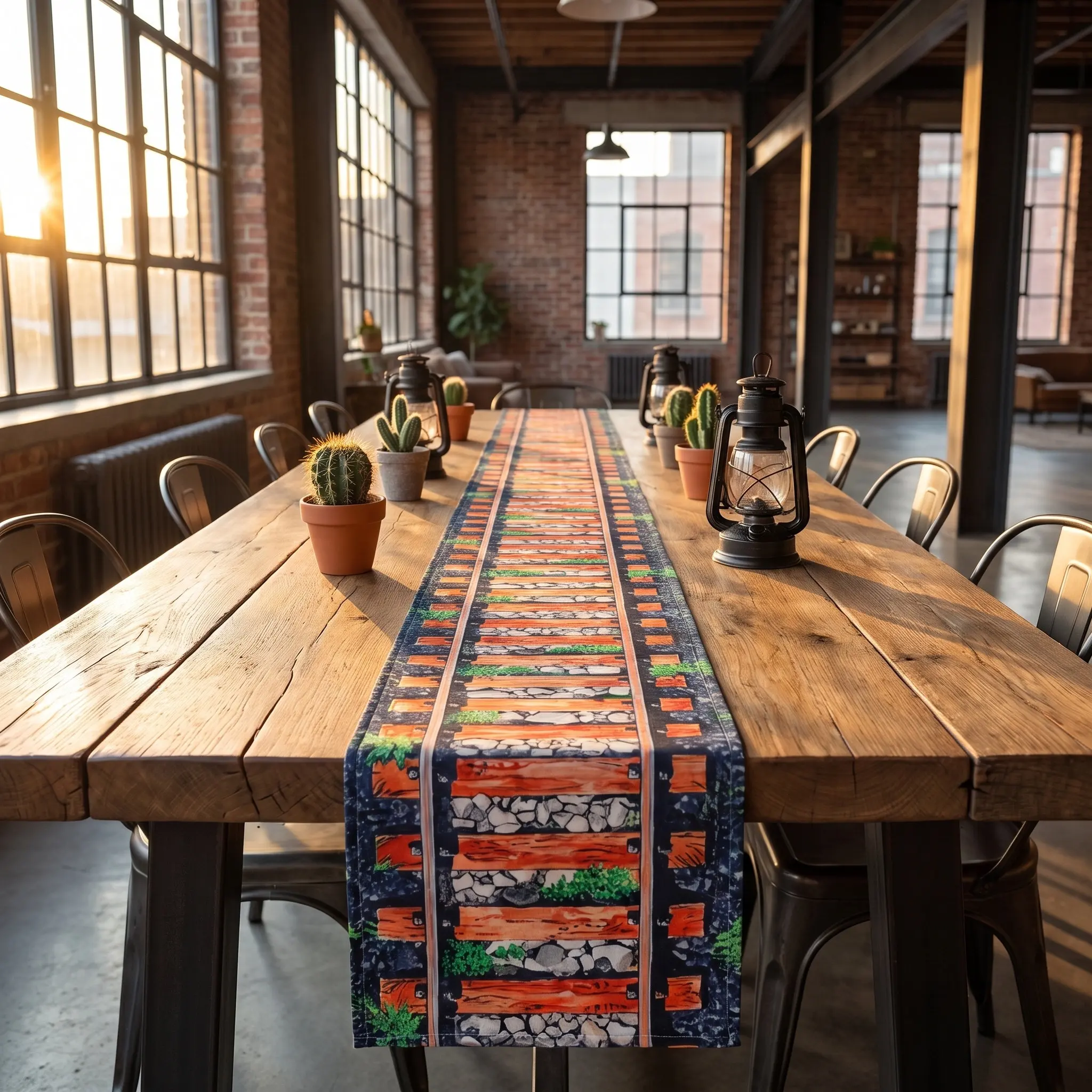 Railroad Track Table Runner 13x90.5 Inch Western Party Table Runner Wild West Theme Cowboy Birthday Decorations Train Themed