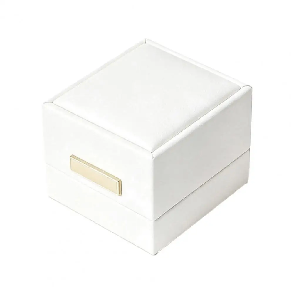 Caja para anillos, ideal para pedir matrimonio, con tapa abatible, organizador de joyas, caja para anillos de cuero sintético con forro de terciopelo suave, estuche para guardar joyas con tapa abatible.