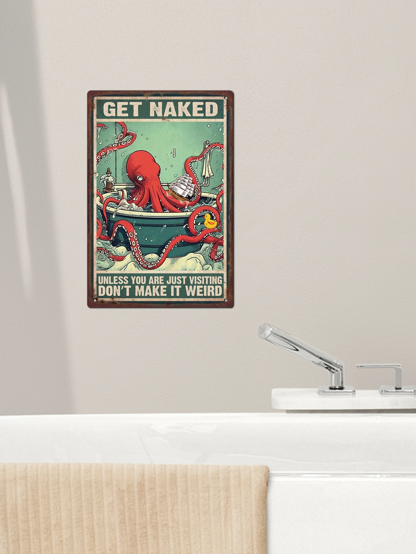 Putuo Decor 1pc Octopus Tin Signs, Plate Retro Pquela Vintage Poster Iron Decoration Wall Painting Decor for Bathroom Washroom