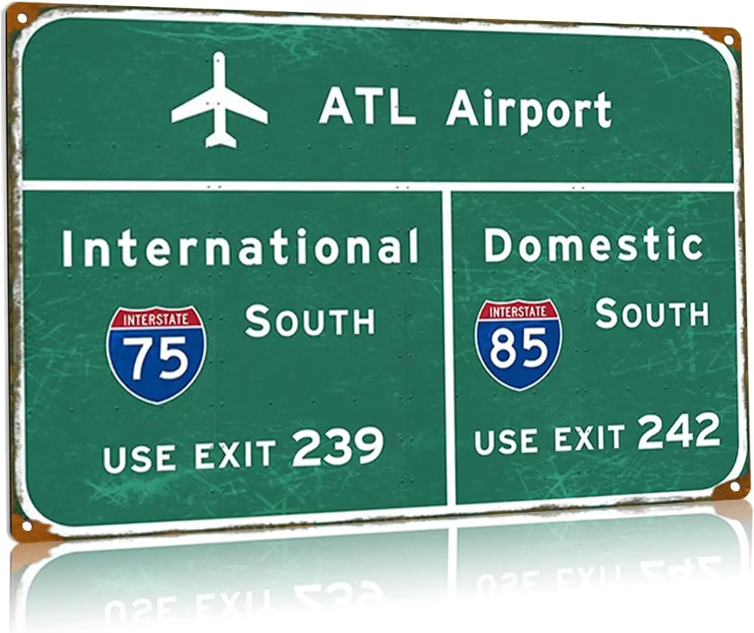 Placas de Metal do Aeroporto Buoraev, Sinalização Rodoviária do Aeroporto Atlanta ATL, Placa de Sinalização Interstata I-75 I-85, Indicação de Direção Sul, Sinal Geográfico