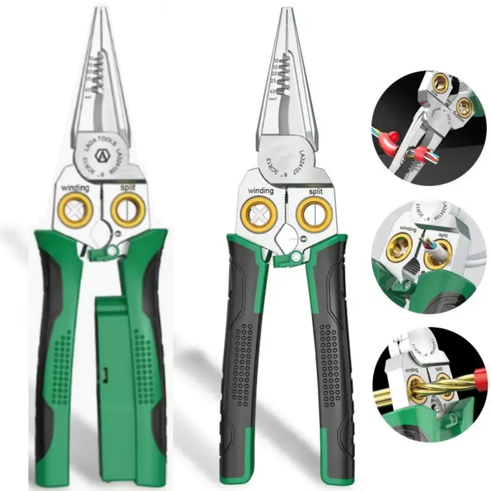 

8-In-1 Stainless Steel Multifunctional Wire Stripping Pliers for Wire Winding Electrical Measurement and Electricians Hand Tools