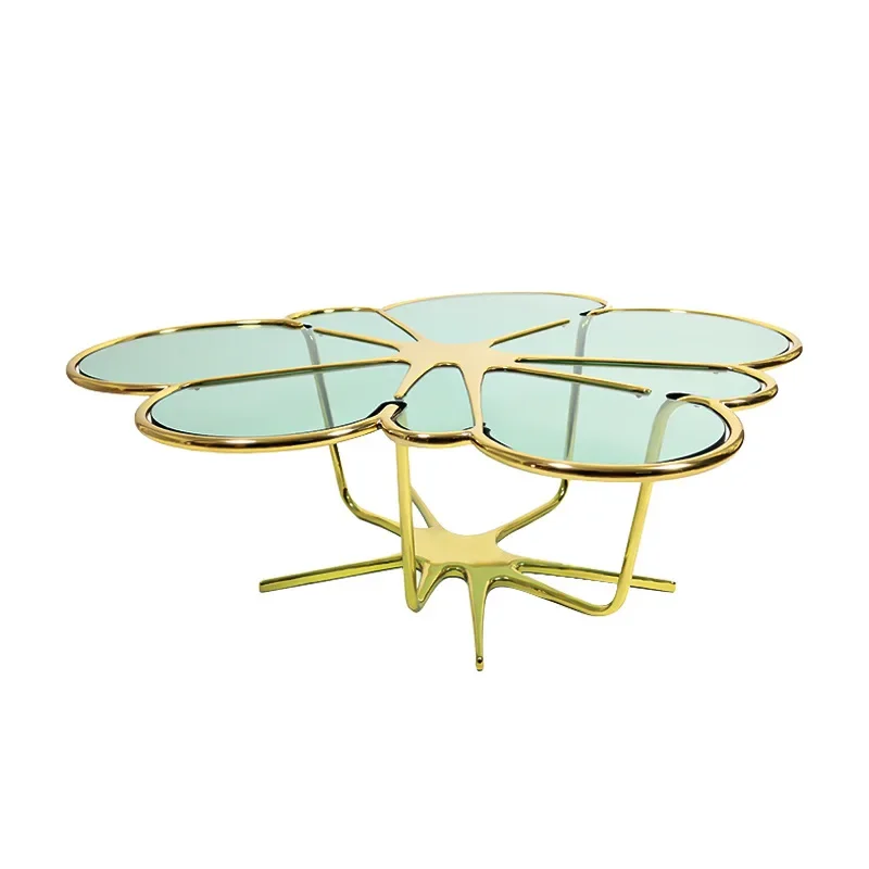 

Stainless steel coffee table living room mansion irregular glass special-shaped tea table