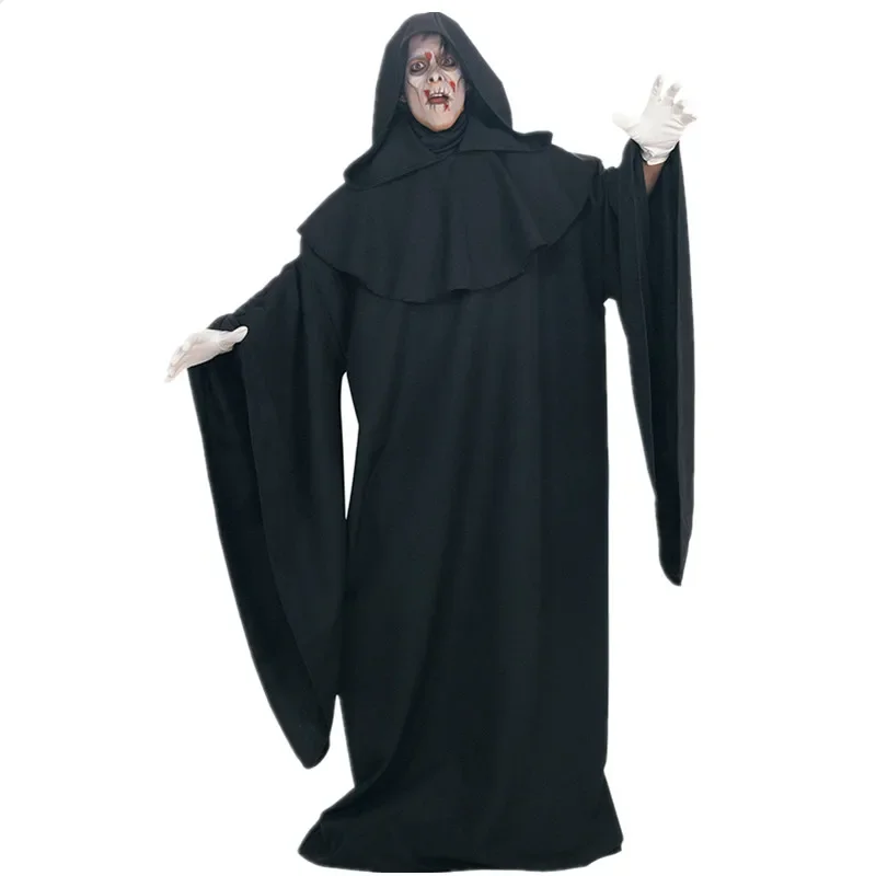 Halloween Evil Wizard Costume Long Hooded Robe Cloak Missionary Friar Priest Cosplay Costume  halloween costumes for men adult