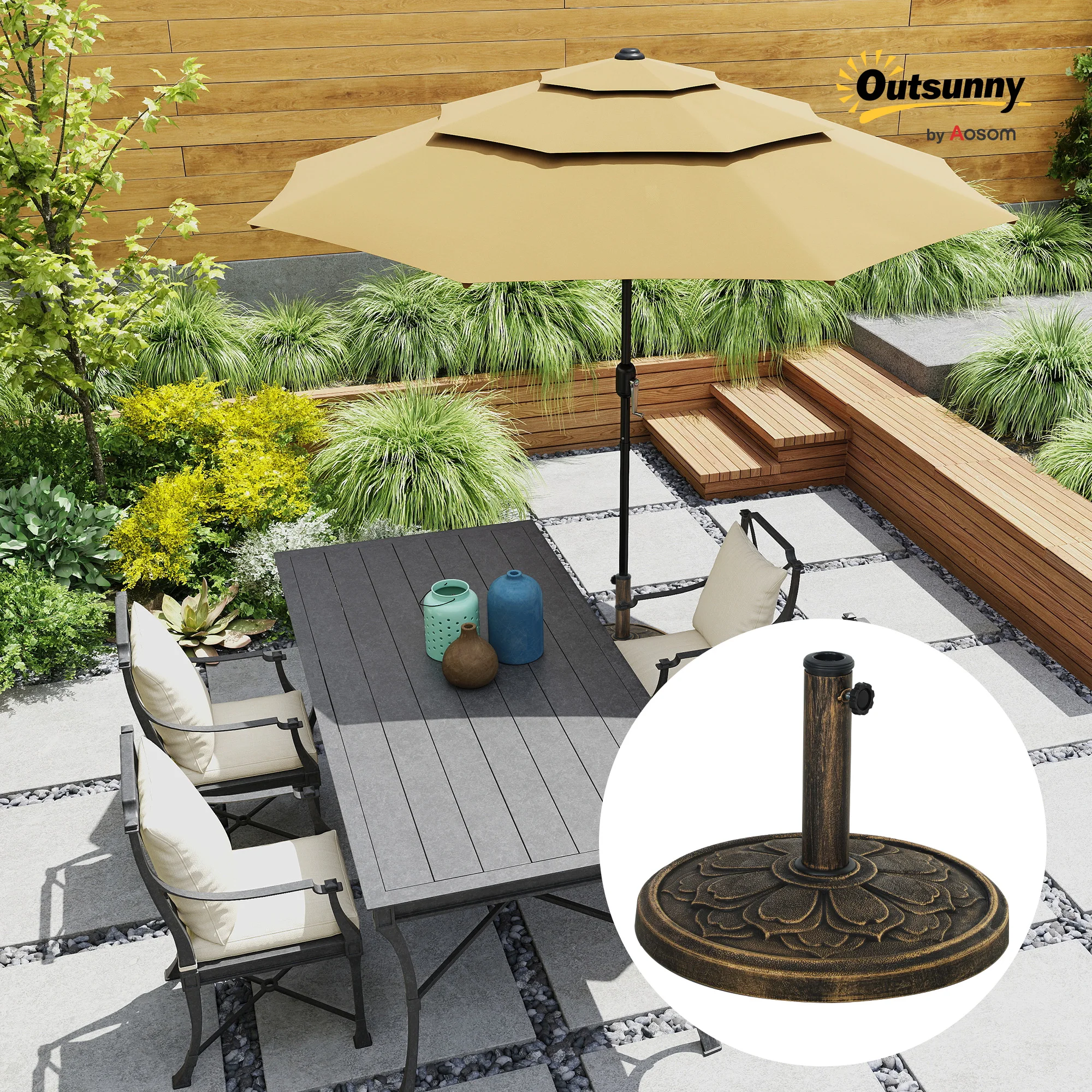 26 lbs Round Resin Umbrella Base, Heavy Duty Stand for 1.3/1.5/1.9