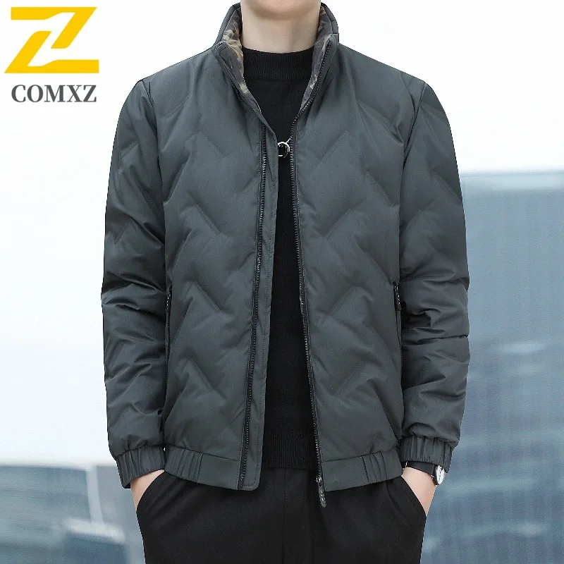 COMXZ Versatile Men Down Jacket Classic Stand Collar Outdoor Office Lightweight Parka Casual Urban Style Windproof Winter Coat