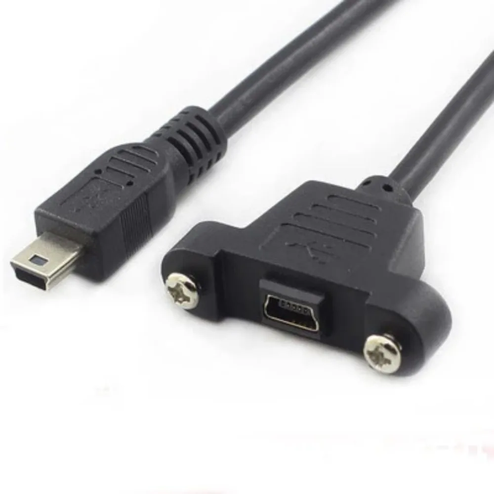 0.3/0.5m 27mm Pitch 5Pin Mini USB Male to Female Cable Lock Screws Panel Mount 480Mbps Data Charge Cord For Industrial Devices