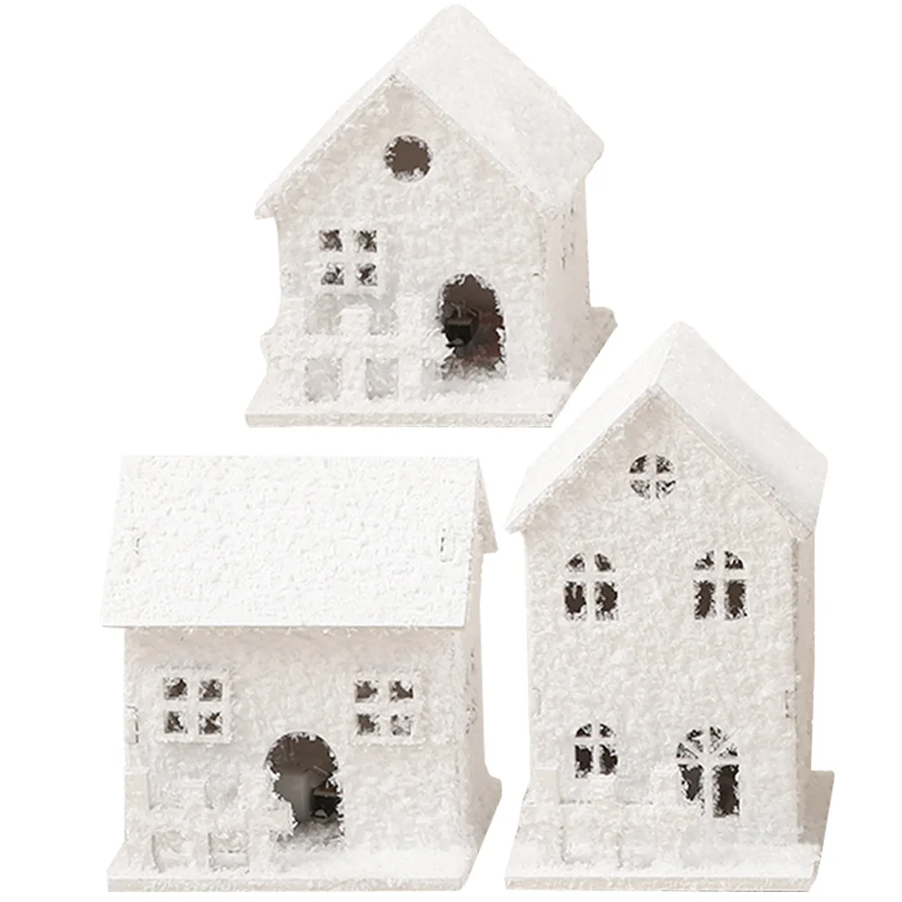 

3 Pcs Window Christmas House Child Wreaths Village Houses Wooden Miniature Figurines Ornament