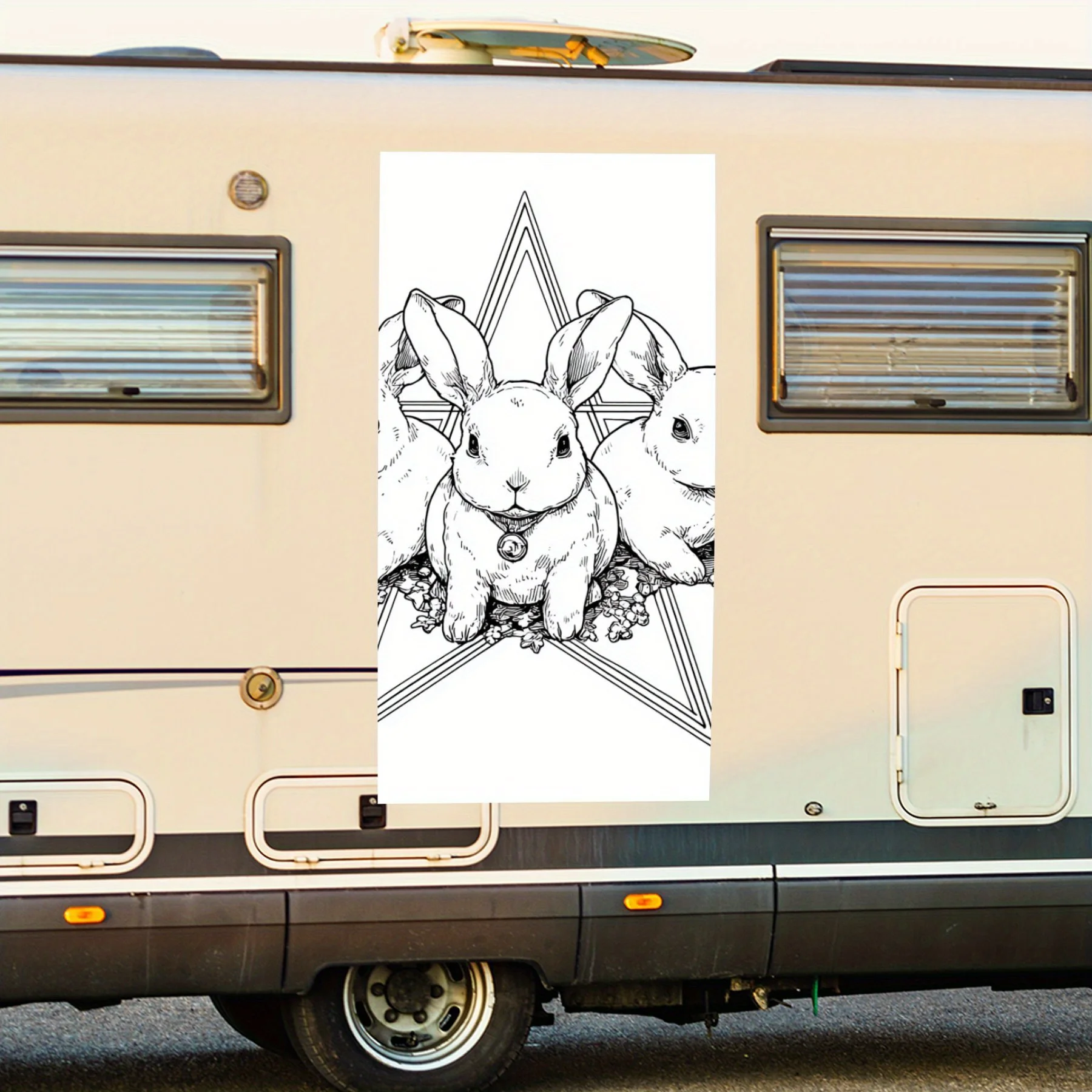 Rabbit - Pentagram Fun Design Vinyl Decal for motorhome car door, Waterproof Self-Adhesive Vinyl Stickers, Decoration Protection