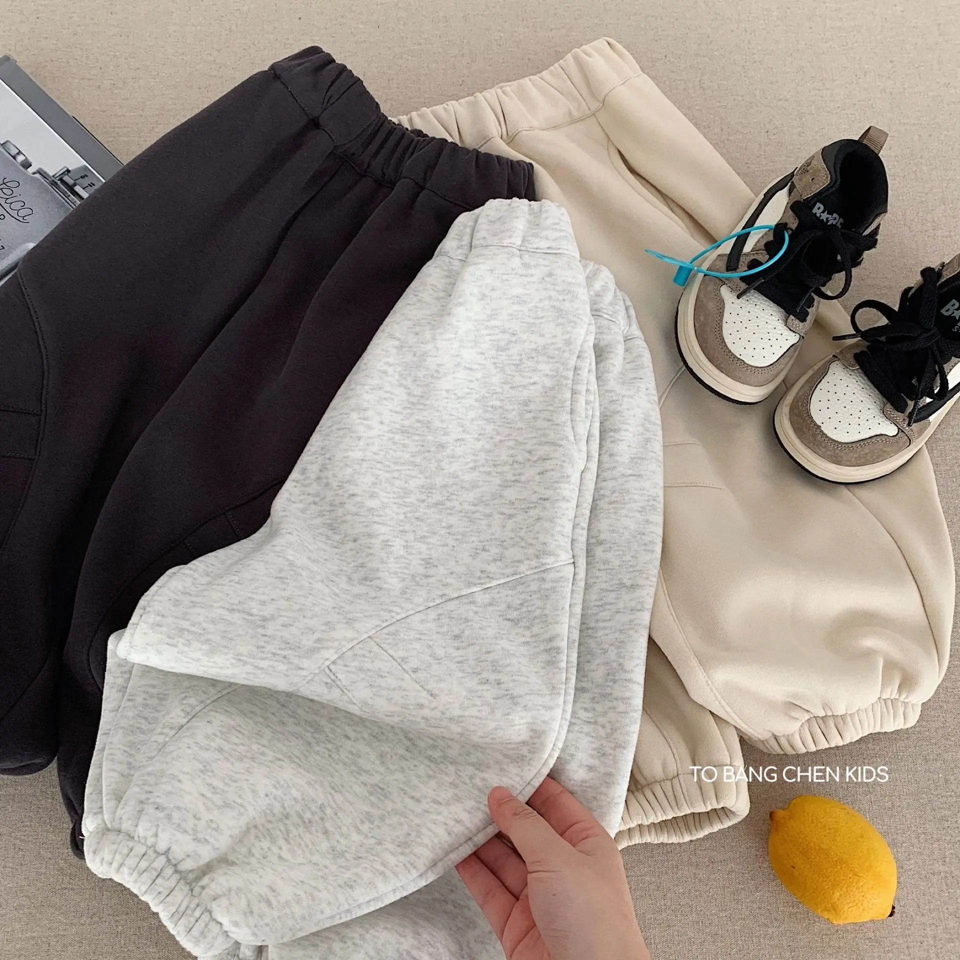 Children's Fleece-Lined Sweatpants 2025 Winter New Style Boys and Girls Patchwork Cuffed Sports Pants Boys' Trousers