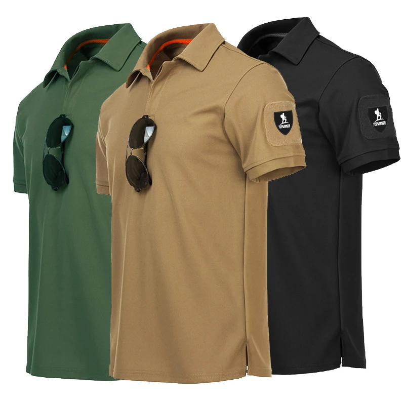 Polo brodé militaire à séchage rapide pour hommes, haut respirant, grande taille, 100% polyester, sports de plein air, été, personnalisé