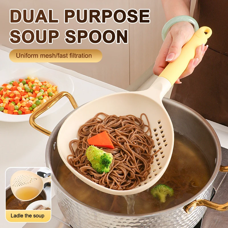 

2in1 Soup Ladle and Colander Large Size Heat Resistant Kitchen Strainer Ladle with Long Handle for Draining Cooking Tools
