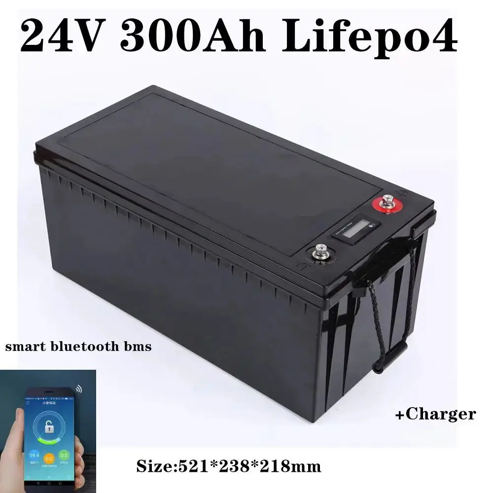 

Waterproof 24V 300AH lifepo4 lithium Battery bluetooth APP BMS for 2400W Inverter Solar Systems golf cart + 20A Charger