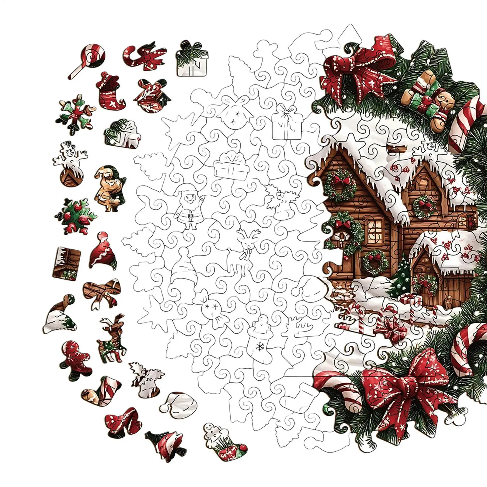 

Adult Puzzle Wreath Design Christmas-Themed Holiday Wood Jigsaw Puzzle For Men Women Boys Youth Teens Husband Son Daughter