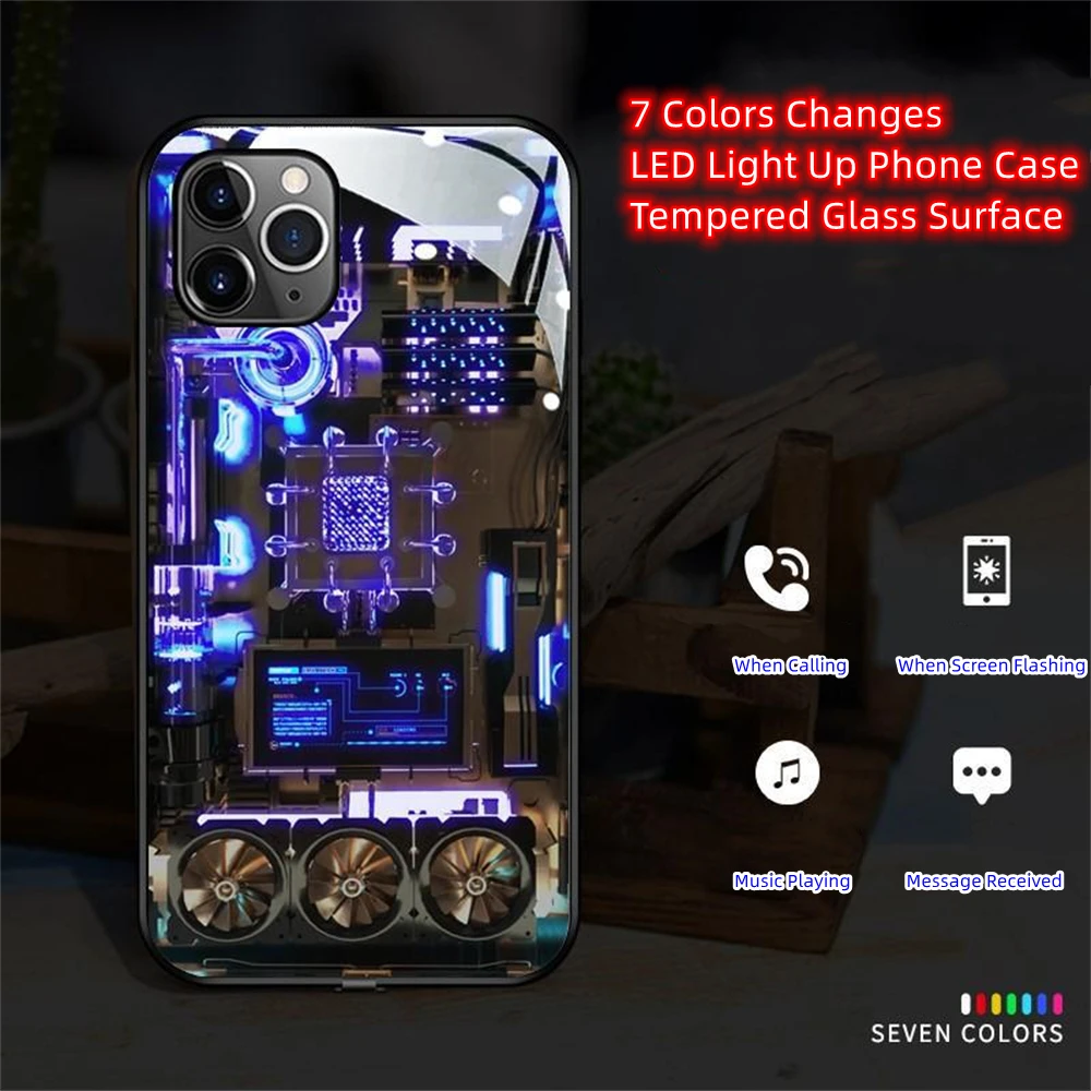 

LED Luminous Tempered Glass Night Light Phone Case All-inclusive Calling Cover For Samsung S23 S21 S22 Plus Ultra A53 A14