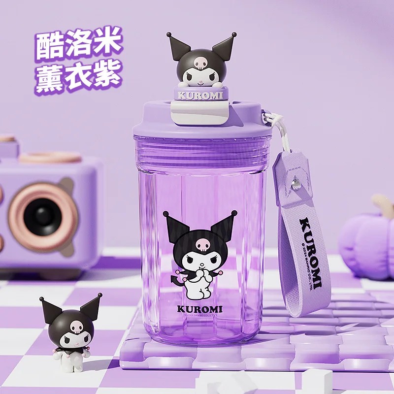 520Ml Sanrio Children's Water Cup Cute Kuromi Mymelody Cinnamoroll 3D Doll Portable Rope Flip Cover Straight Drinking Cup