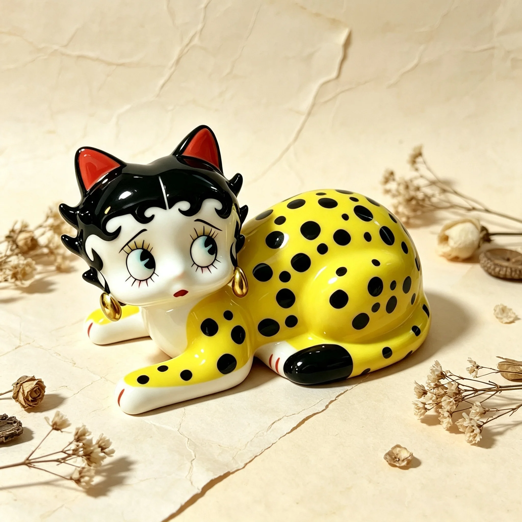 Lucky Cat Ceramic Kitten Creative Cat Head Leopard Body Statue Ornament Living Room Decoration Good Luck Blessing Gift