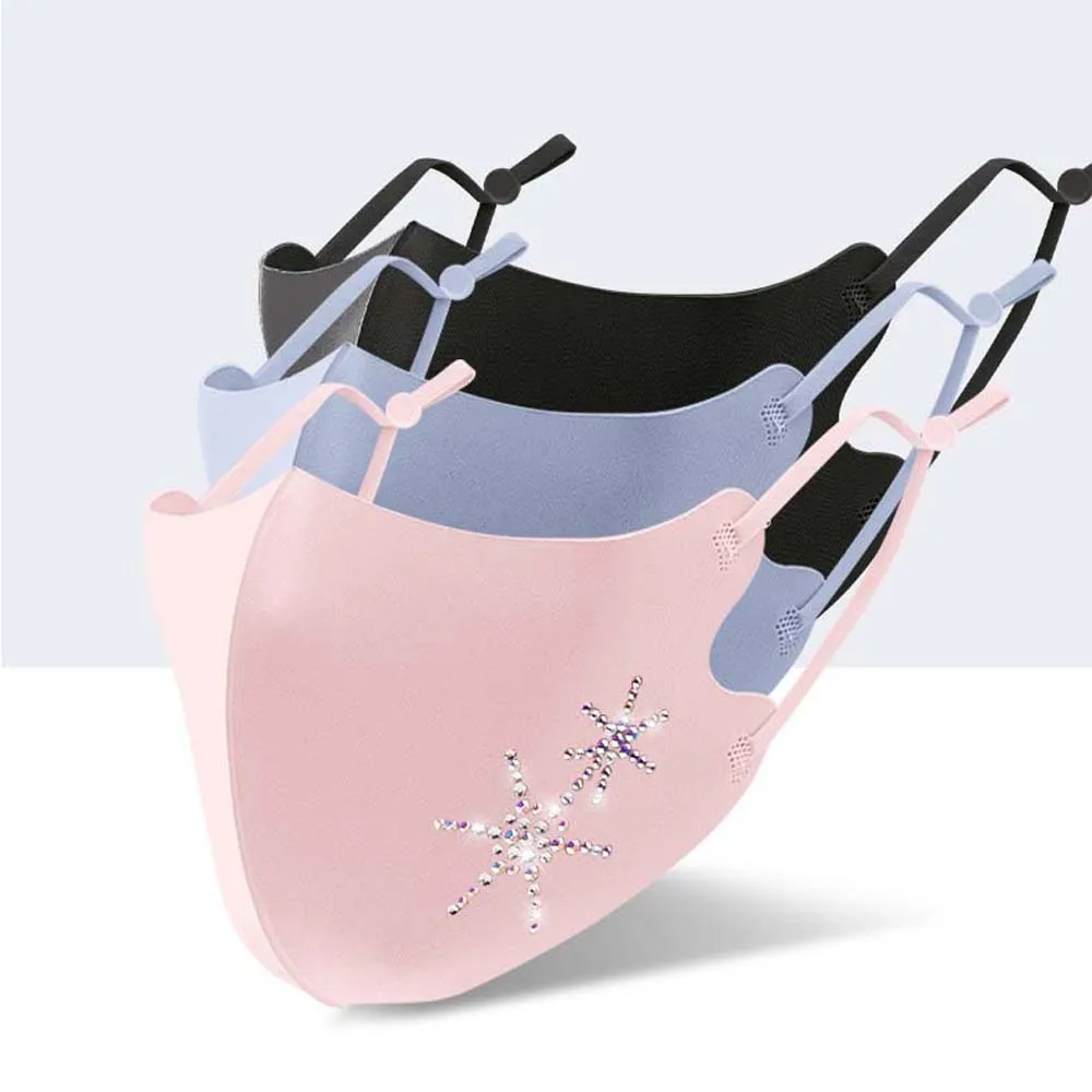 Washable Unisex Anti-Pollution Ice silk Reusable Rhinestone Breathable Anti-Dust Health Care Face Mask Dust Mask Face Cover