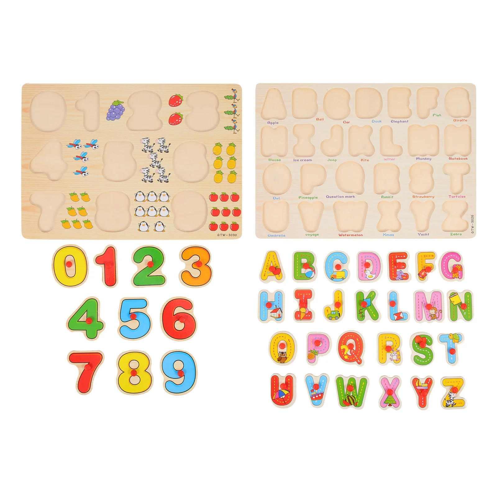 2 juegos de rompecabezas de números y alfabeto, juguete educativo de madera de dibujos animados, juguete de aprendizaje para niños, rompecabezas para niños pequeños