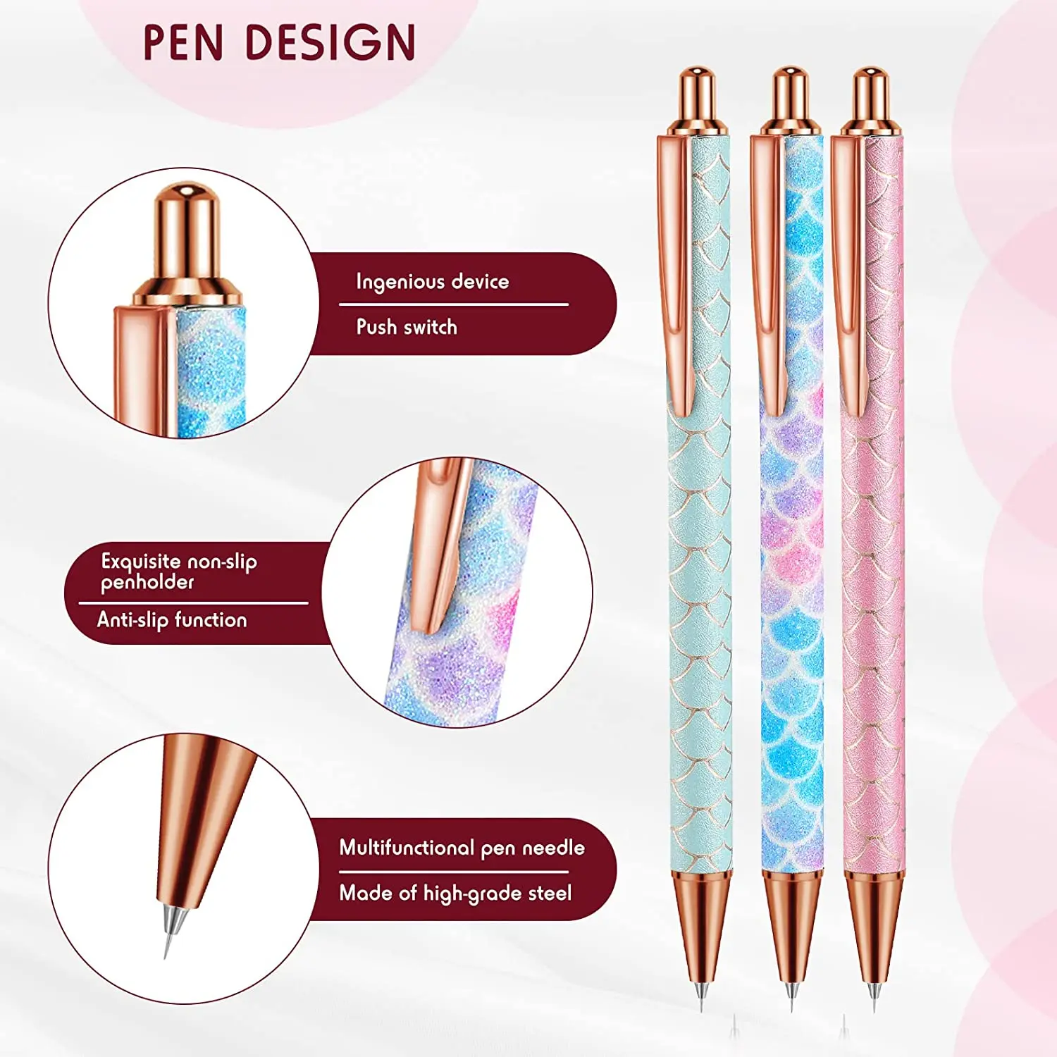 3 Pieces Air Release Weeding Pen Vinyl Installation Pen Weeding Tool Glitter Fine Point Weeding Pin Pen (Chic Style)