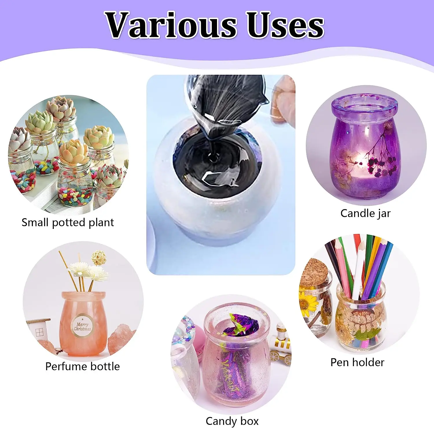 Jar Resin Molds Silicone with 5pcs Cork Lids, Cute Bottle Silicone Molds for Epoxy Resin, DIY Molds for Stash Jar, Storage Bottl