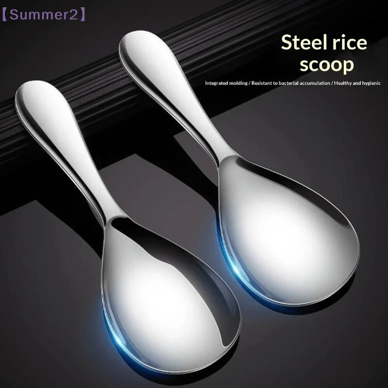 【Xia2】1/2Pcs Thicken Stainless Steel Rice Spoon Buffet Serving Scoop Long Handle Cooker Spatula Soup Ladle Kitchen Utensils{S}