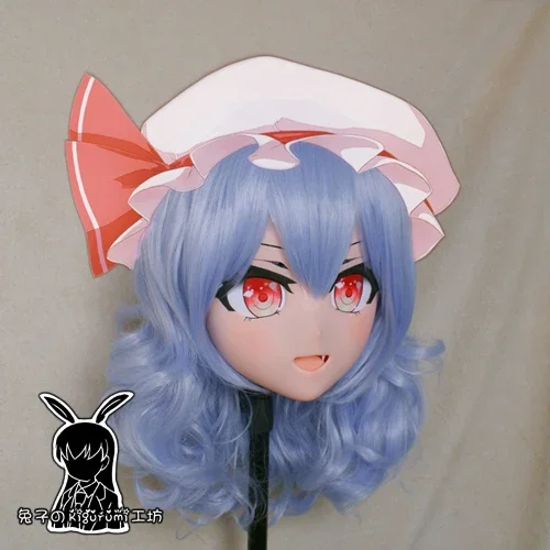 (Rabbit 80) Resin Cross dress Pretty Girl Head BID Doll Mask Japanese Anime Kigurumi Mask Cosplay with Wig