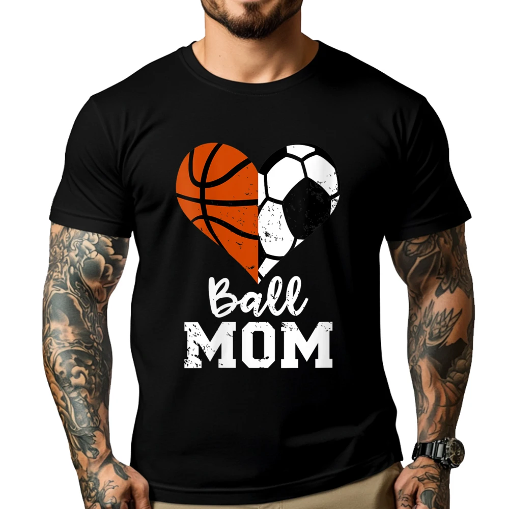 

Ball Heart Soccer Basketball Mom Graphic Tees Classic T Shirt Men Gifts Print Camisetas De Hombre Leisure