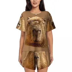 Custom Printed Women Capybara Dozing In The Sunshine Printing Pajamas Set Short Sleeve Sleepwear Loungewear Pjs 2 Piece Sets