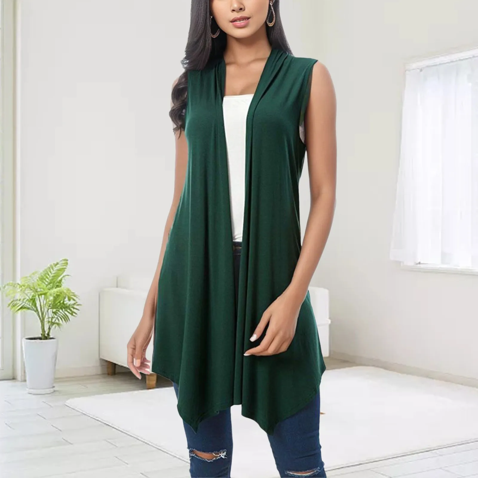 Stylish Women's Sleeveless Cardigan Vest 2025 Women Sleeveless Cardigan Vest Chic Mid-length Asymmetric Hem Waistcoat for A