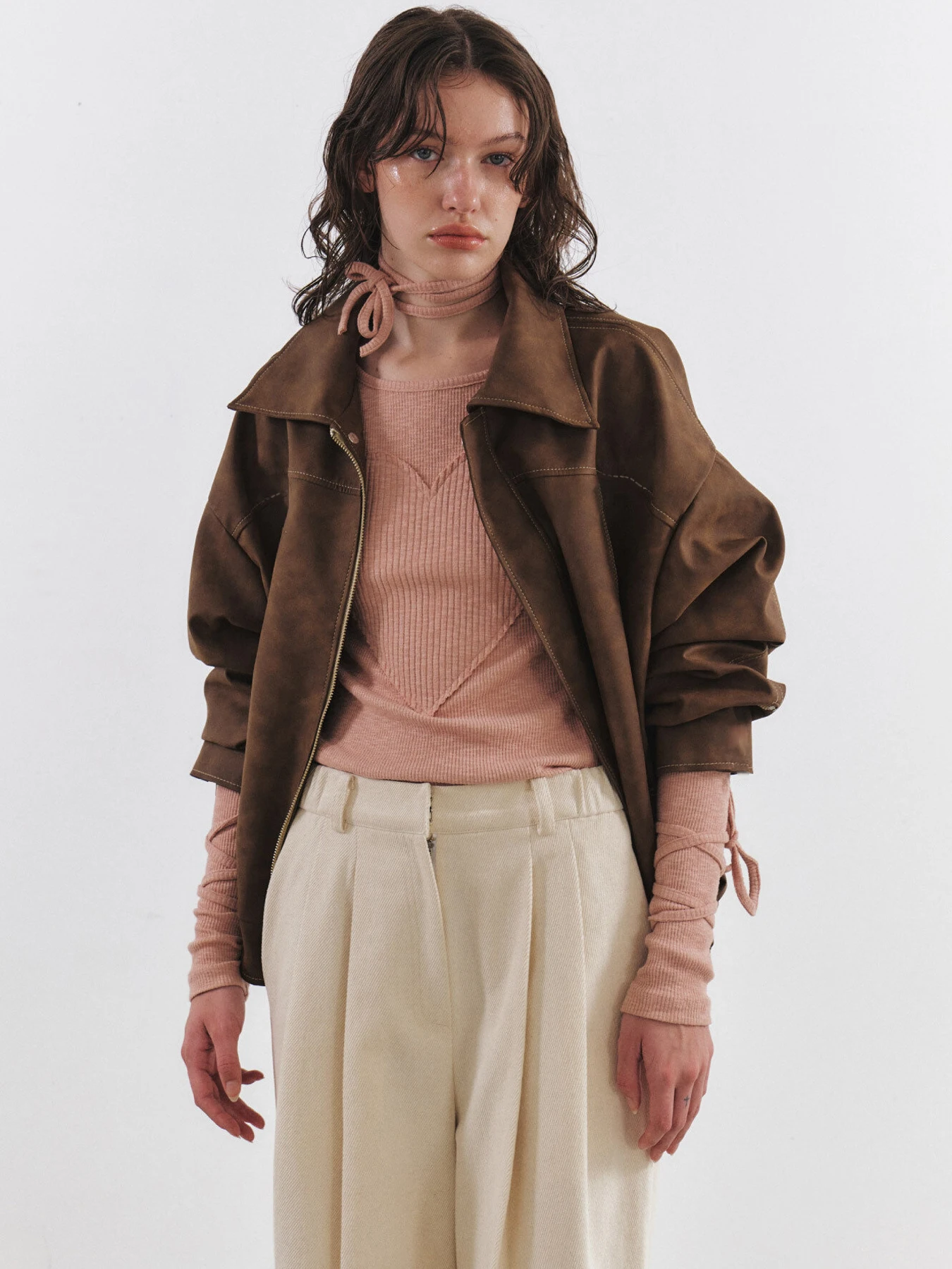 Giacca con zip casual in finta pelle scamosciata da donna autunno nuova autunno 2025