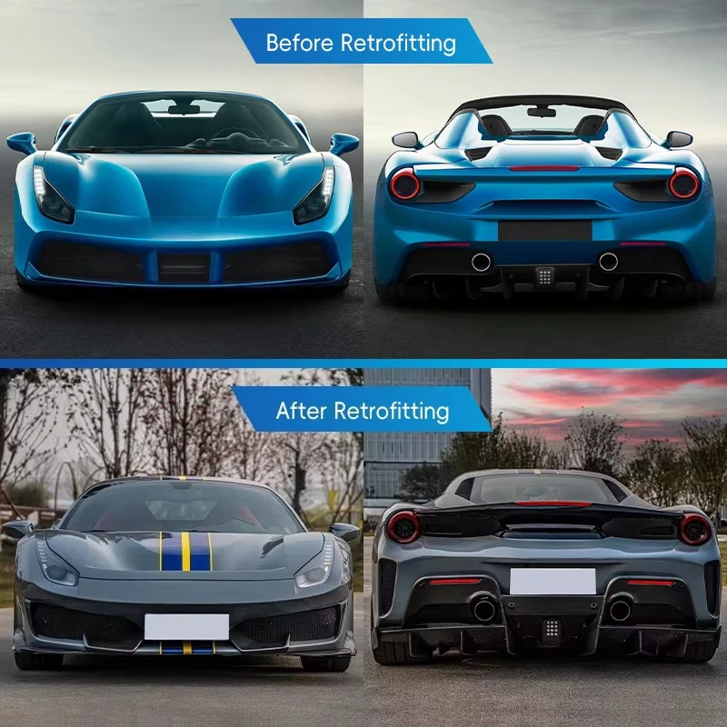 Car Modification Upgrade Pista Wet Carbon Fiber Body Kit Front Rear Lip Wind Knife Suitable for 2015-2019 488