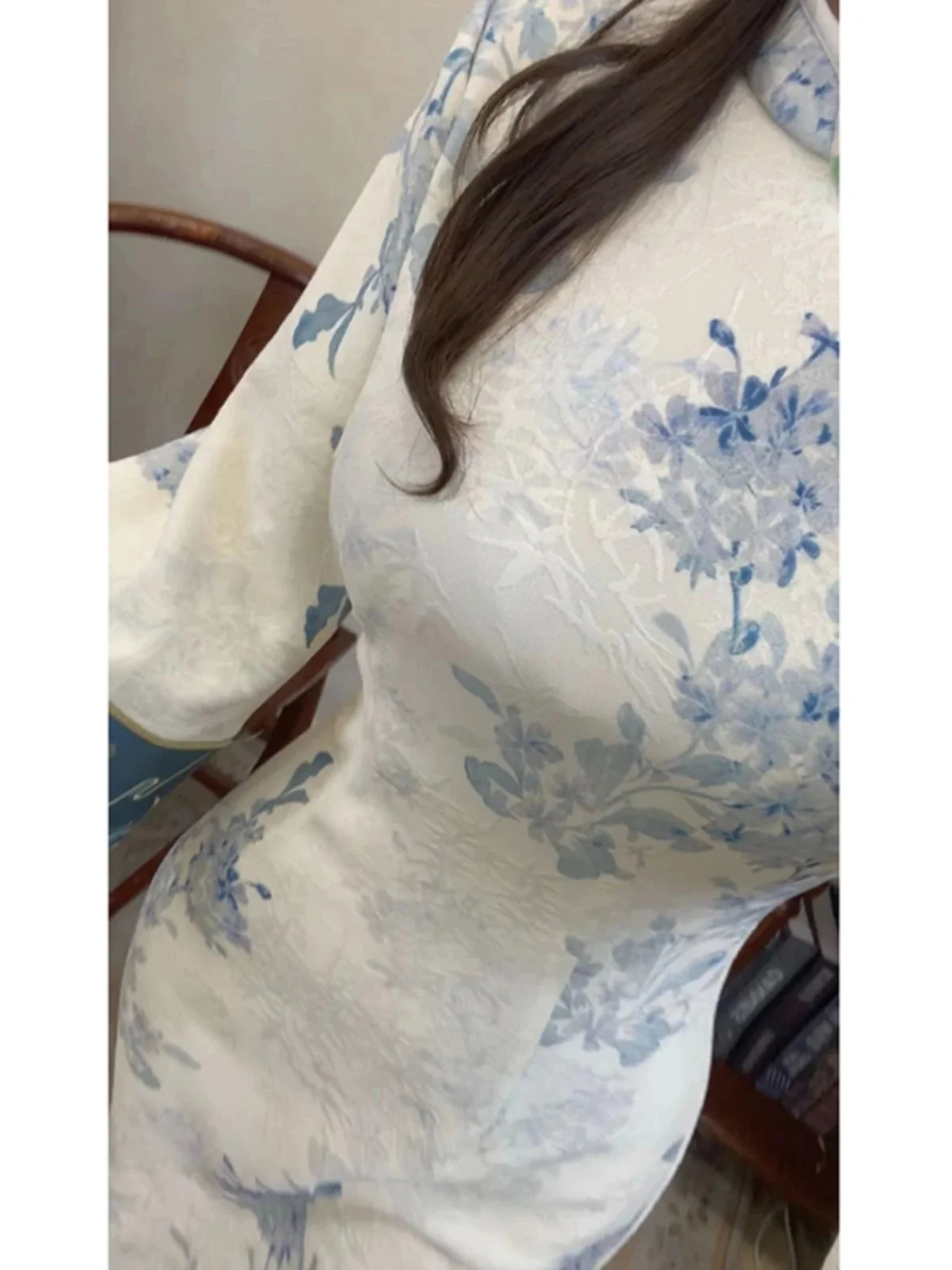 

New Chinese Sle Knitted Embroidered Fce Lined Improved Dr Blue Flower Porcelain Autumn Winter High End Sens...