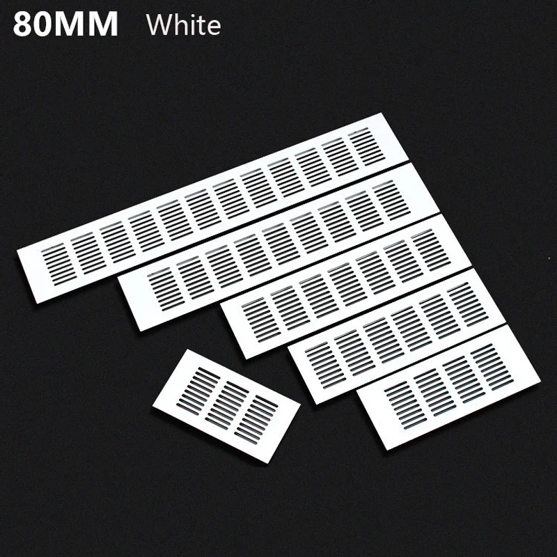 

4 шт., 80 мм, вентиляционная решетка из белого алюминиевого сплава — прямоугольная сетчатая крышка для охлаждения шкафа, гардероба и полки для обуви